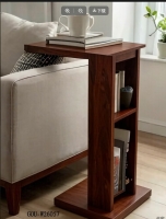C-Shaped Side Table with 2-Tier Storage Shelves